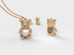 Rose Teddy Hug İnci Kolye Seti Akoya - Tatlısu