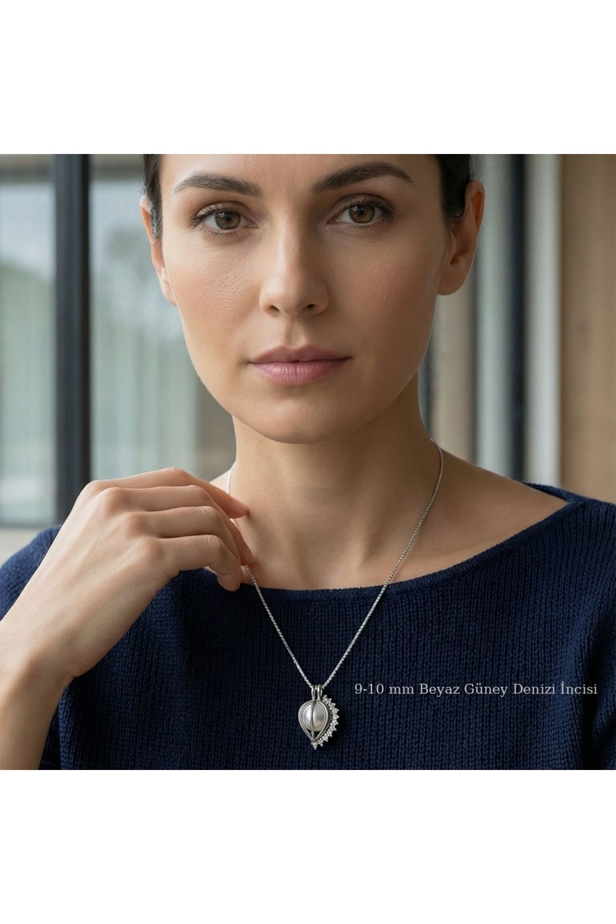 Efsane İnci Kolye Seti Akoya - Tatlısu - Beyaz Zircon 7 - 8 mm Yuvarlak Tatlı su AAA
