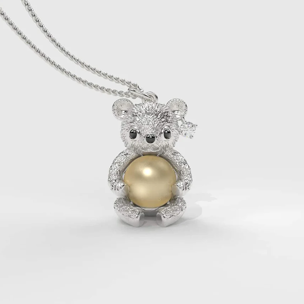 White Teddy Hug Sarı Güney Denizi İncili Kolye