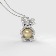 White Teddy Hug Sarı Güney Denizi İncili Kolye