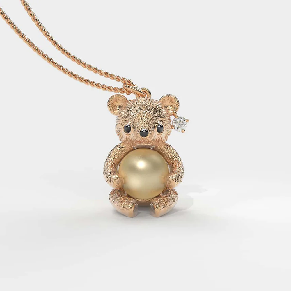 Rose Teddy Hug Sarı Güney Denizi İncili Kolye