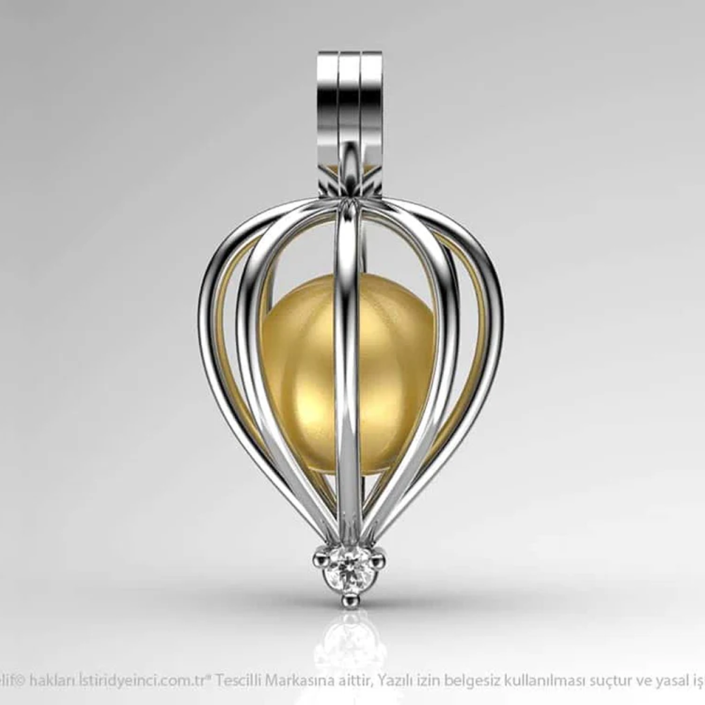 Tek Taş Sarı Güney Denizi İncili Kolye