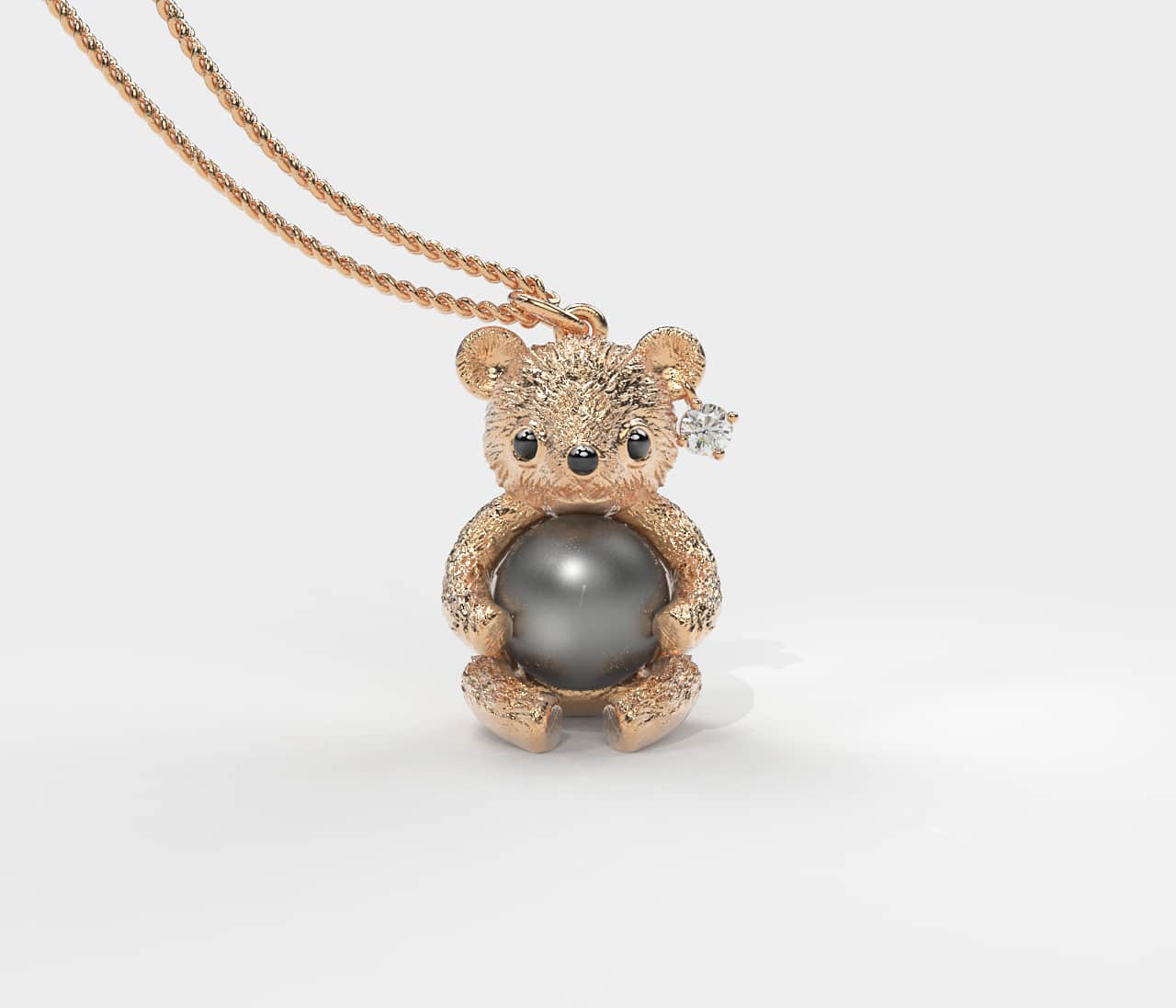 Rose Teddy Hug Siyah İncili Kolye