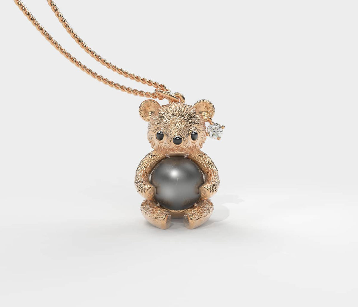 Rose Teddy Hug Siyah İncili Kolye