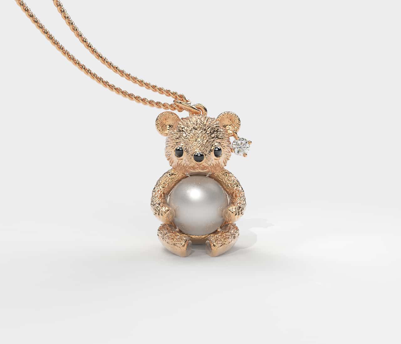 Rose Teddy Hug İnci Kolye Seti Akoya - Tatlısu