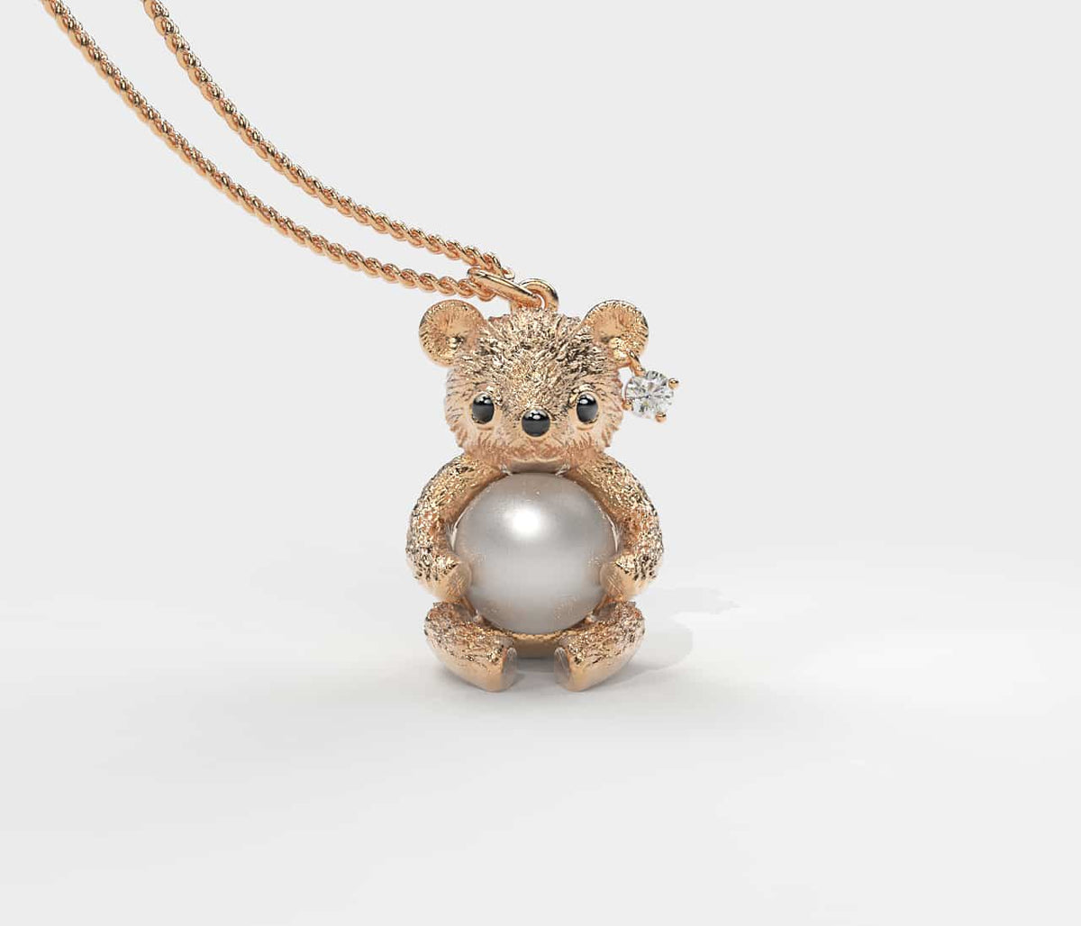 Rose Teddy Hug İnci Kolye Seti Akoya - Tatlısu