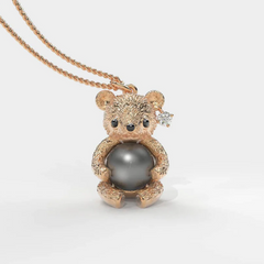 Rose Teddy Hug Siyah İncili Kolye