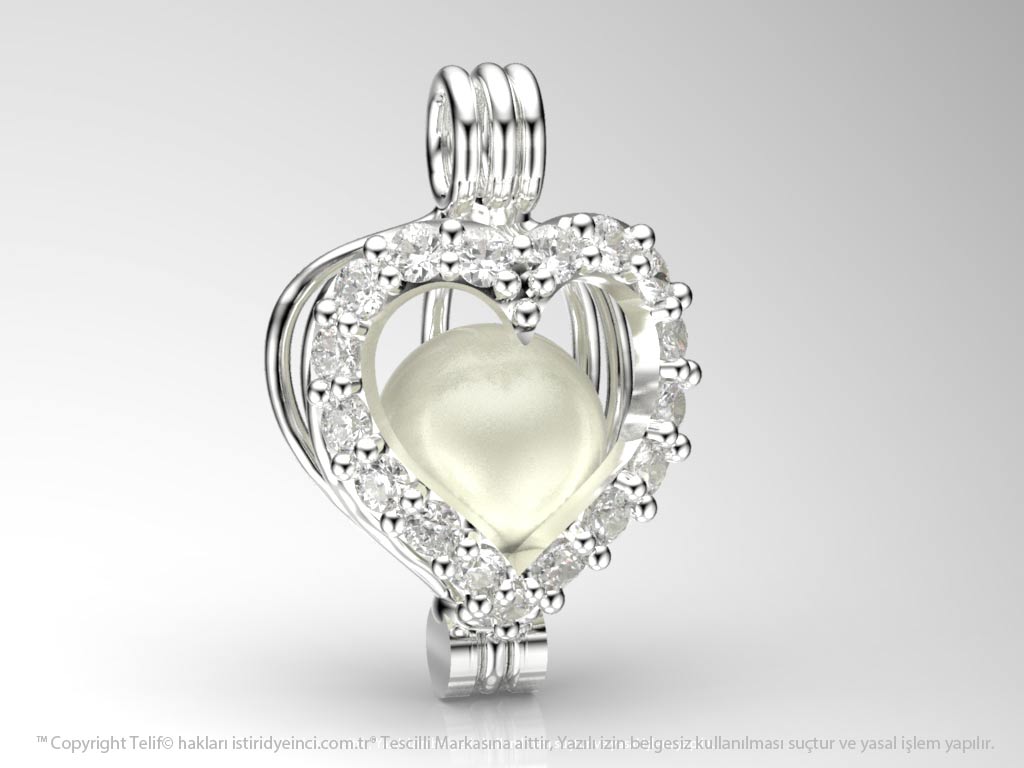 Beyaz Altın Pırlanta Okyanusun Kalbi Kolye Seti