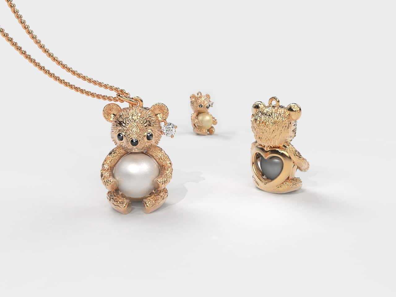 Rose Teddy Hug İnci Kolye Seti Akoya - Tatlısu