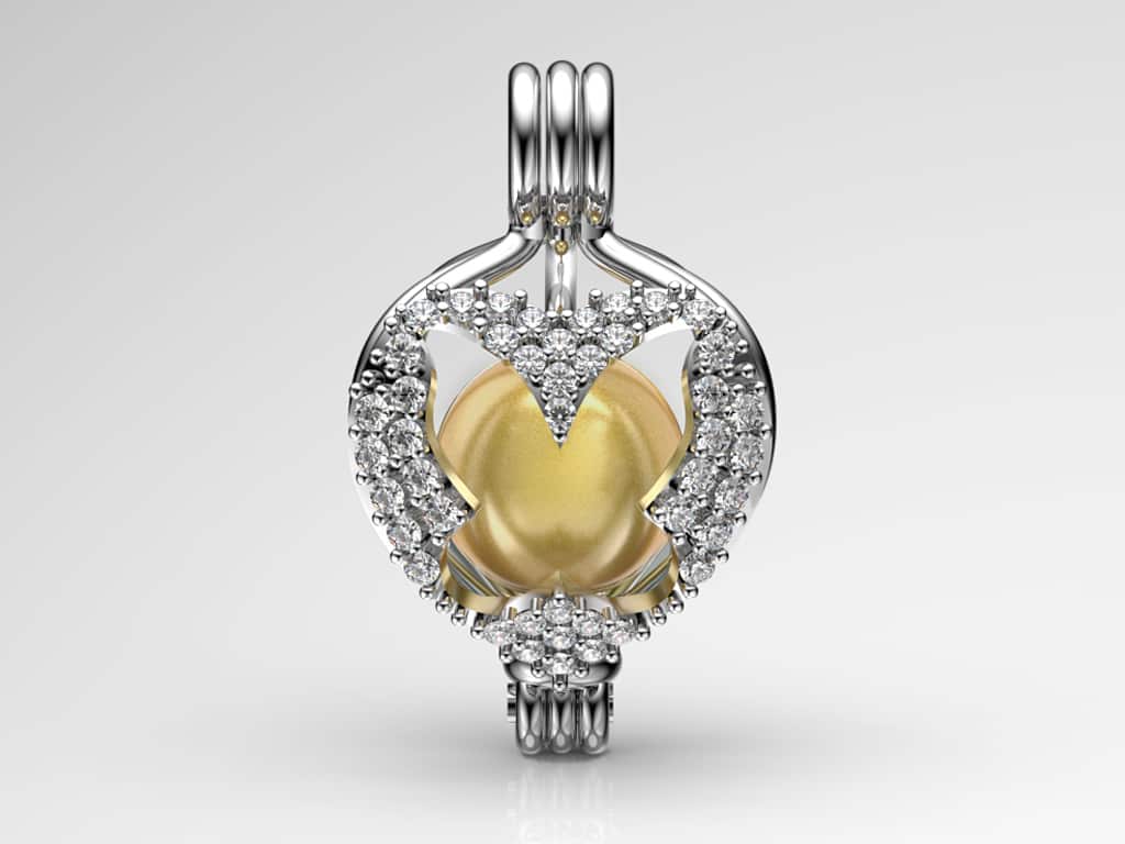 Beyaz Altın Kelebek Pırlanta İnci Kolye Set